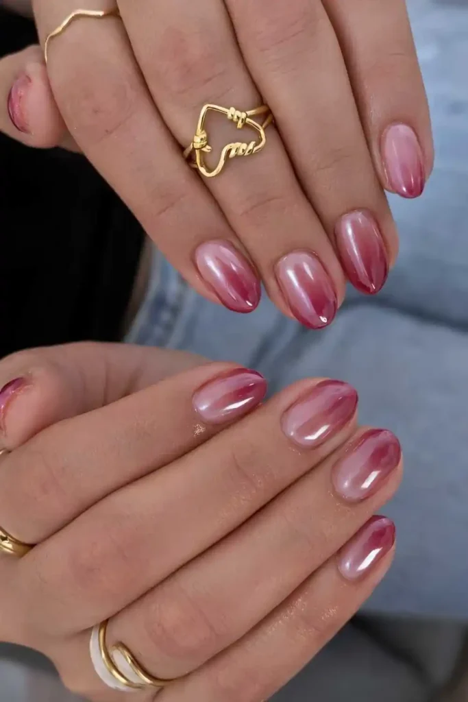 Short Red Chrome Ombre Nails That Look Sleek and Modern
