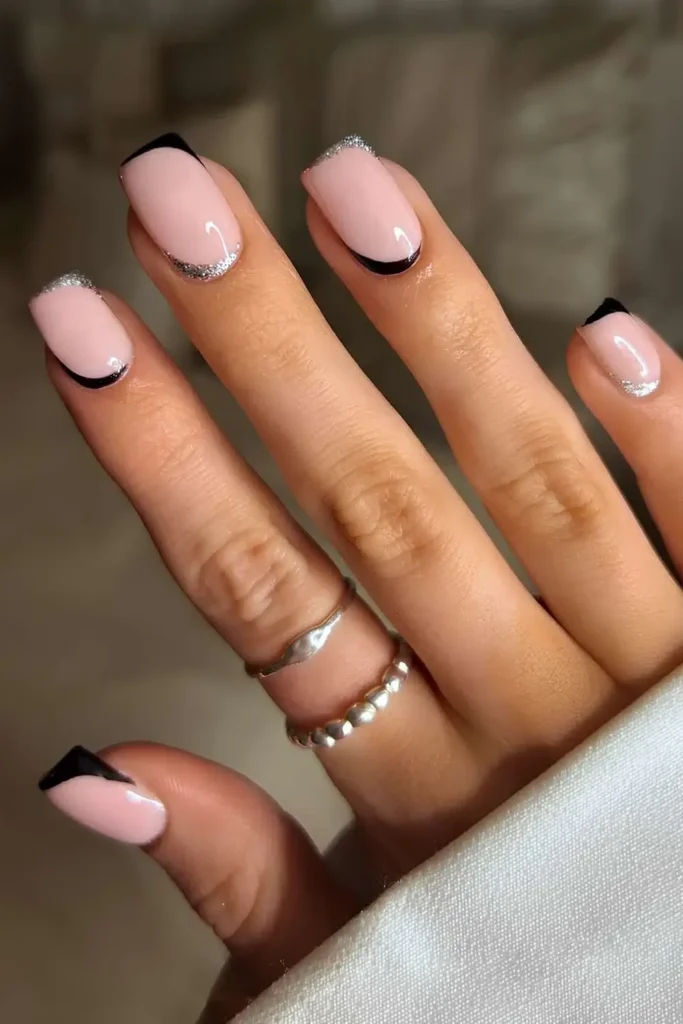 Silver and Black Upside Down French Mani for a Modern Twist
