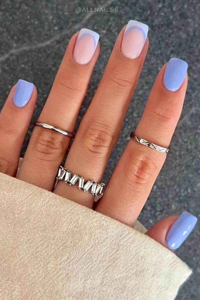 Sky Blue Mani With Accent French Tips for a Fresh Elegant Look