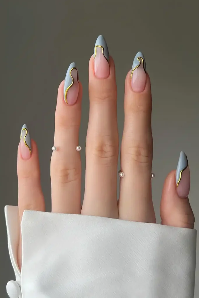 Slate Gray Abstract French Nails With a Modern Artistic Twist
