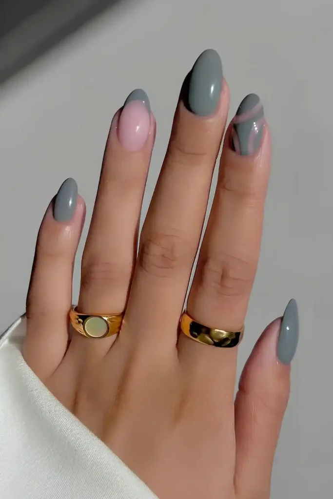 Smoke Gray Nails With Negative Space Accents for a Trendy Look
