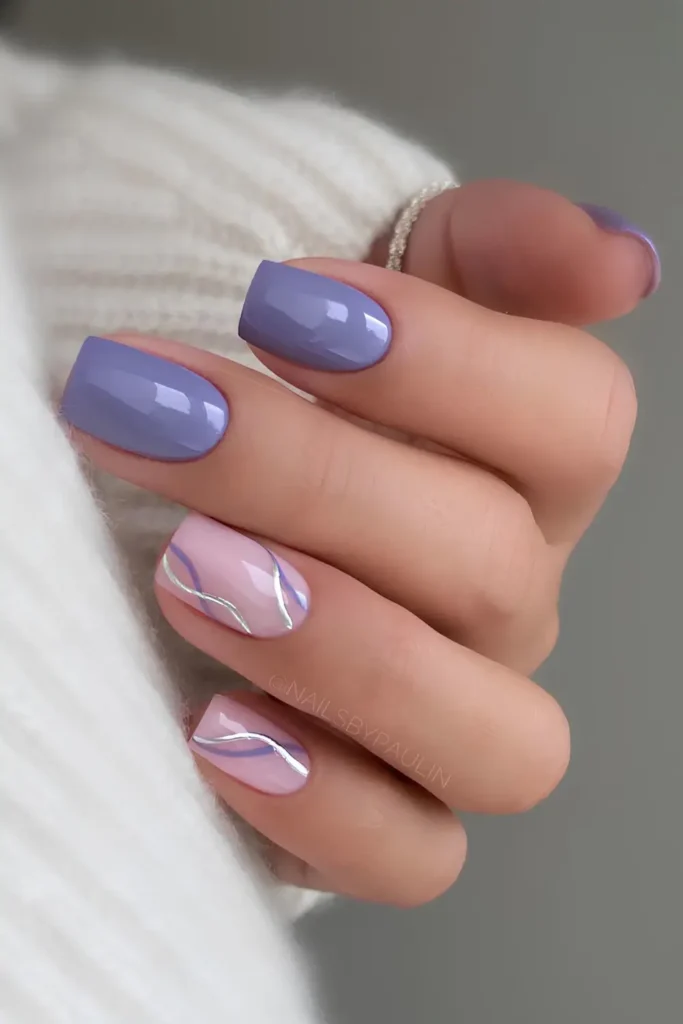 Smoky Lavender Nails With Swirls