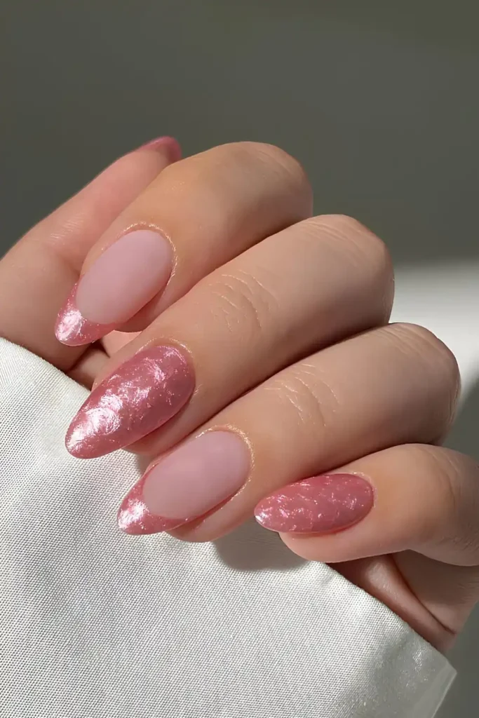 Soft Pink Pearly French and Solid Mix Nails for a Chic Modern Look