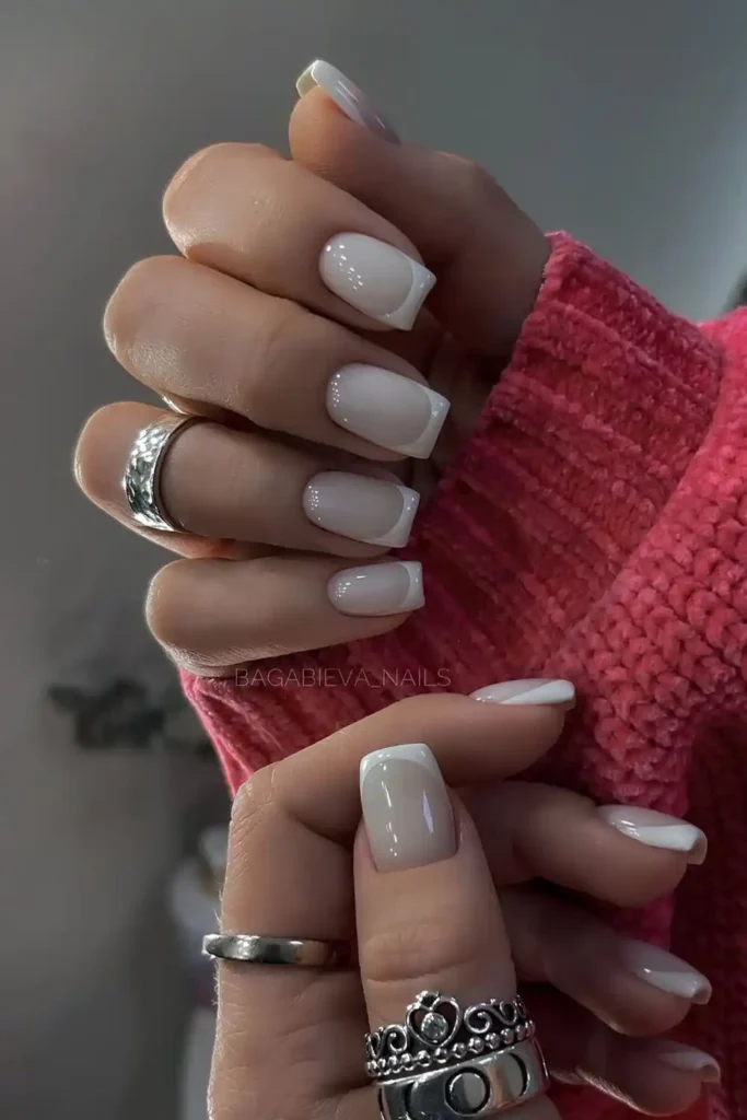 Square French Tip Manicure on a Milky Base You'll Love