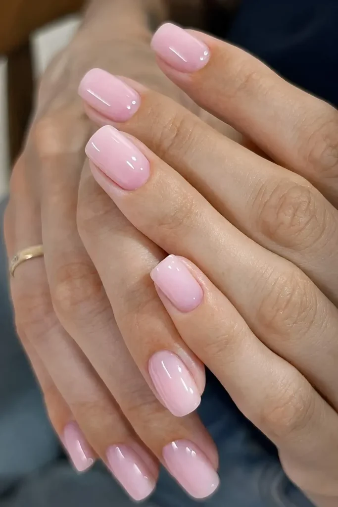 Square Glossy Light Pink Nails That Look Clean and Sophisticated