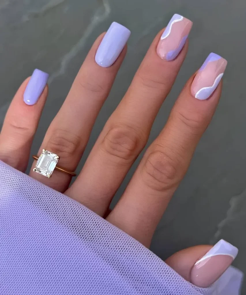 Square Lavender Mani With Negative Space Design That Looks Chic