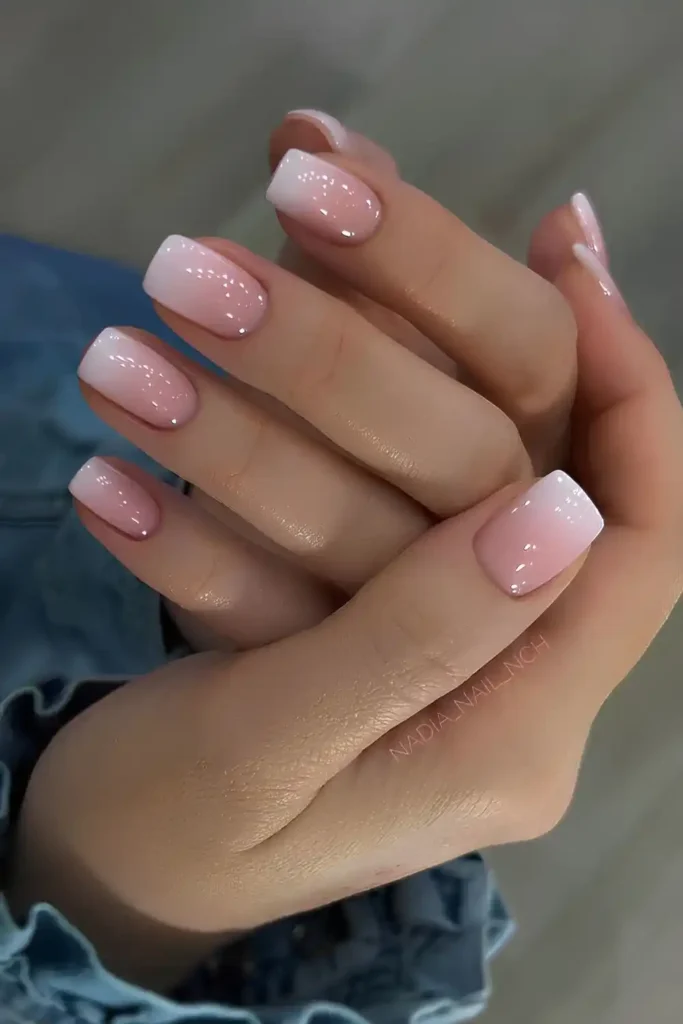Square White to Pink Ombre Nails With a Clean Modern Finish
