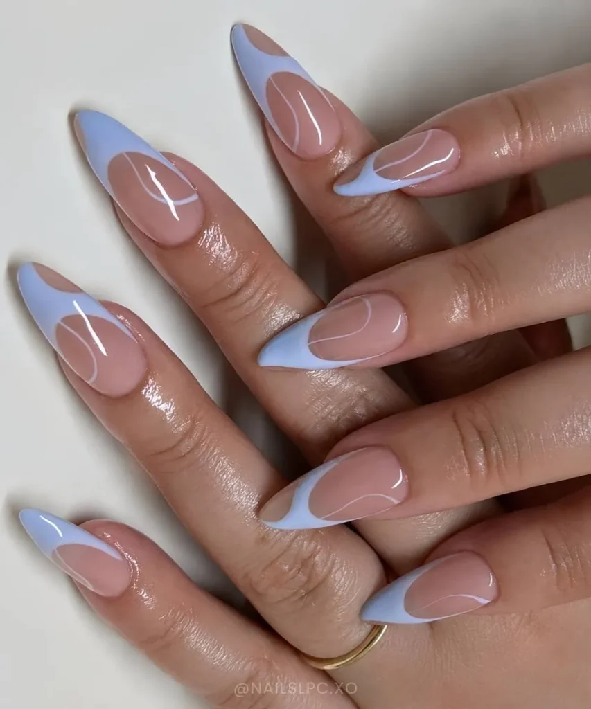 Swirly Blue French Tip Manicure With an Artistic Twist