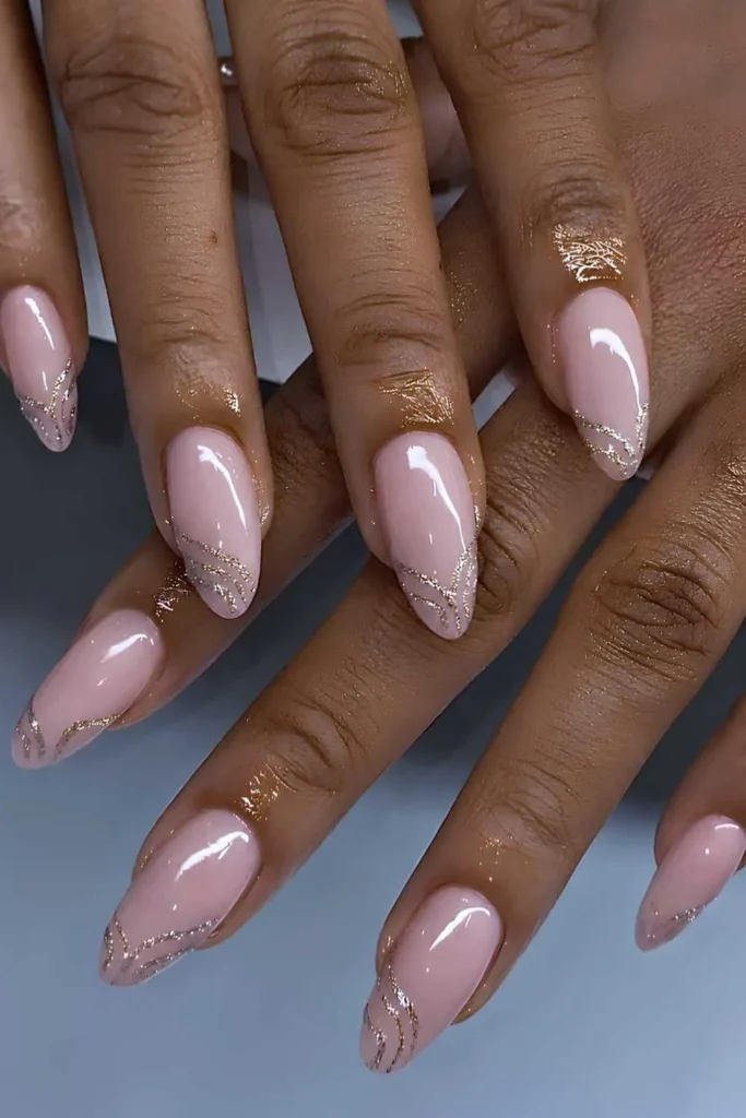 Swirly Gold Glitter French Mani That Sparkles Beautifully