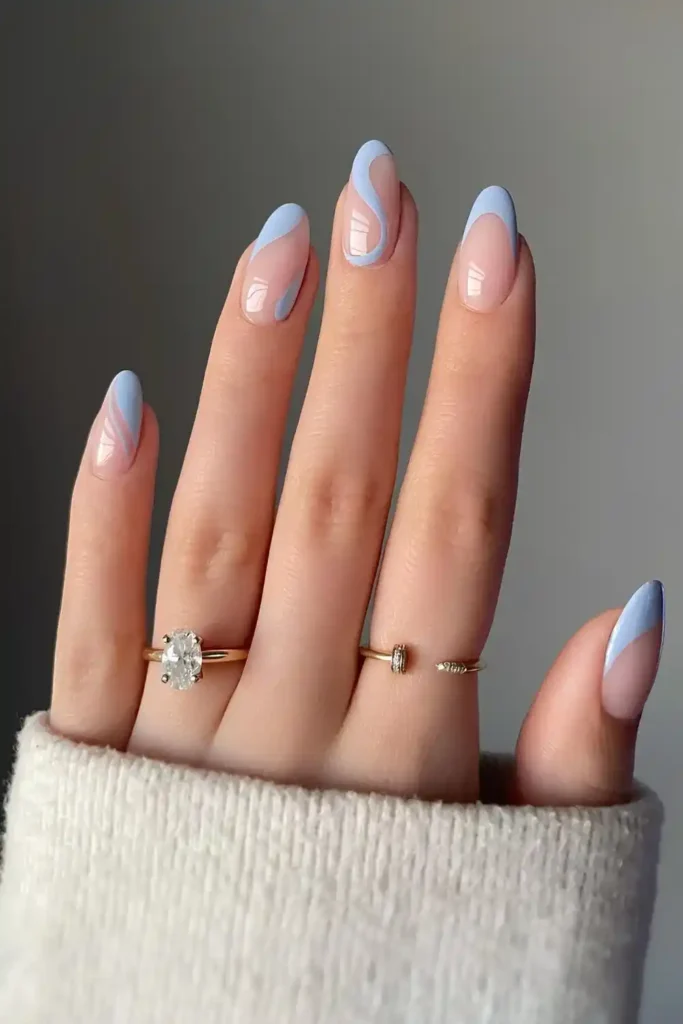 Swirly Light Blue Manicure With an Artistic Touch