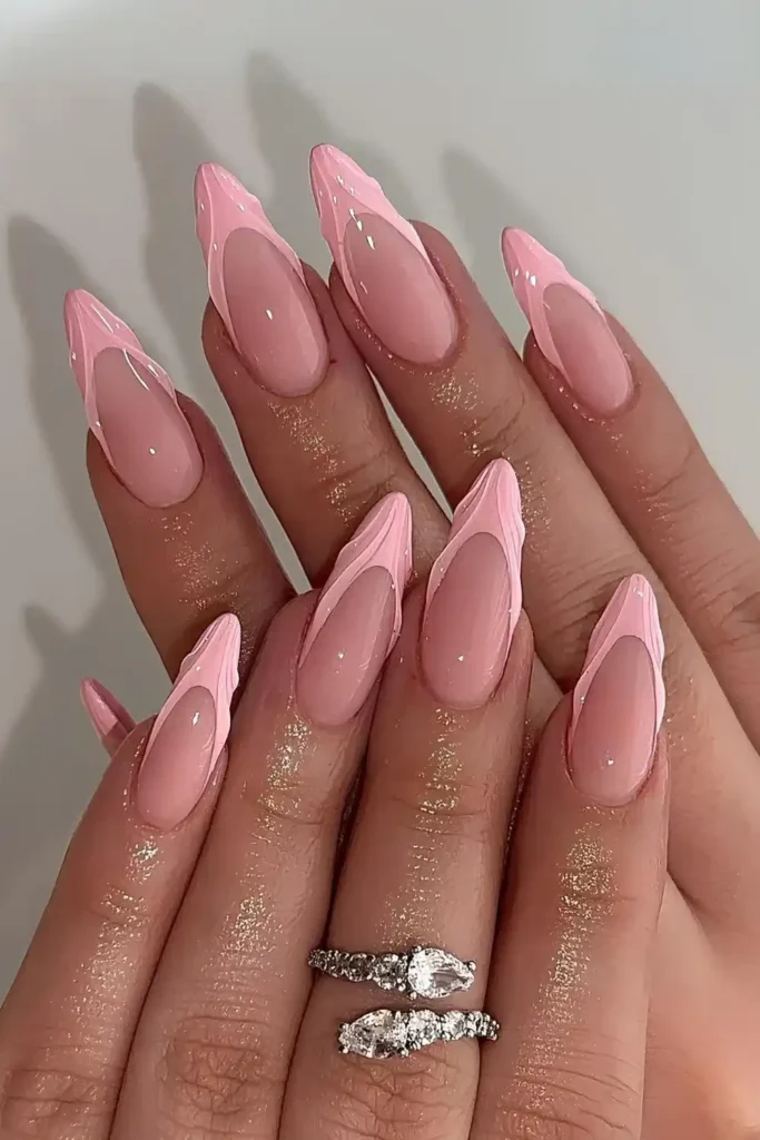 Textured Pink French Nails That Add a Stylish Modern Twist