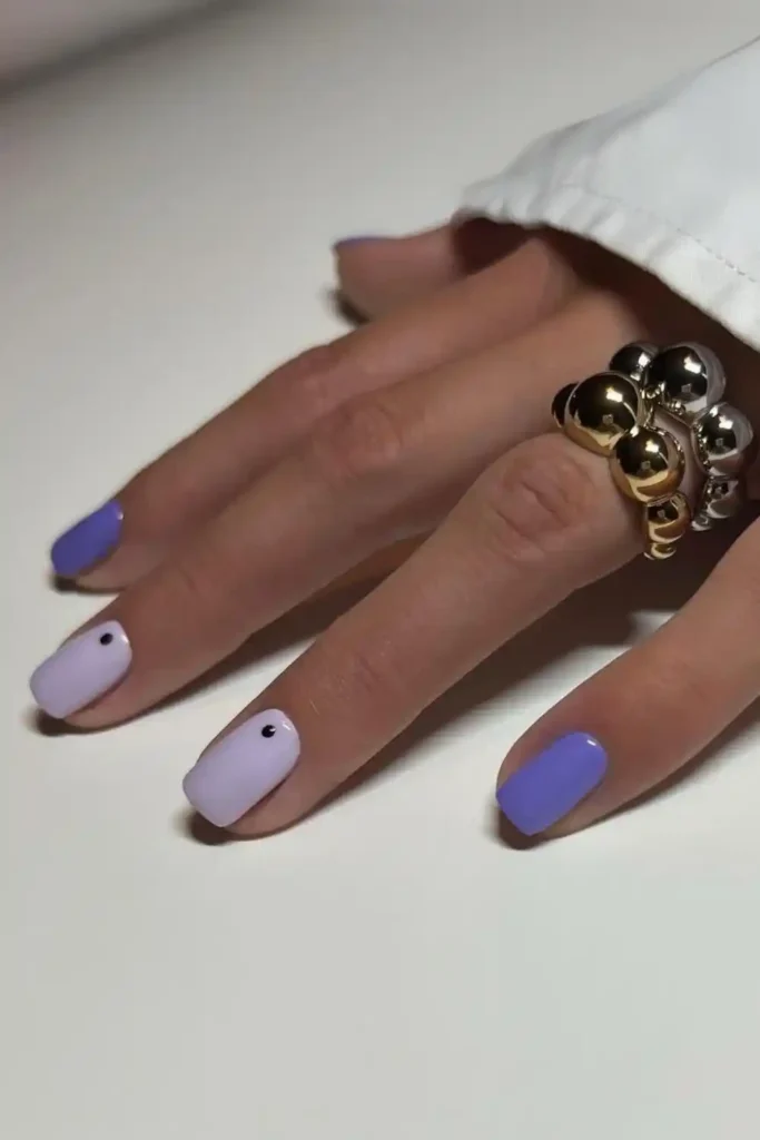 Two Shade Purple Nails With Dot Accents for a Playful Finish