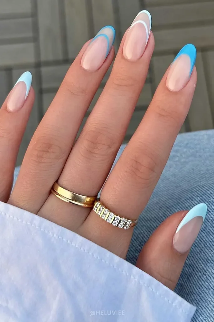 Two Tone Blue French Manicure With a Modern Color Contrast