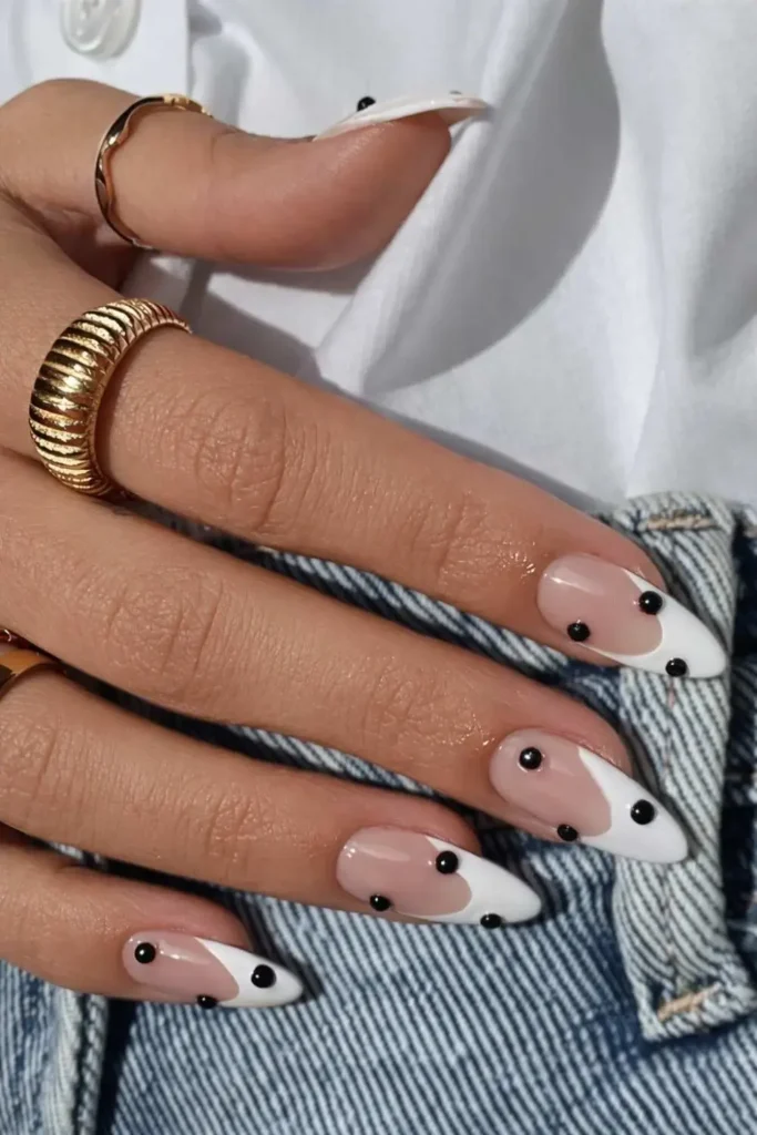 White French Mani With Black Studs for a Chic Style