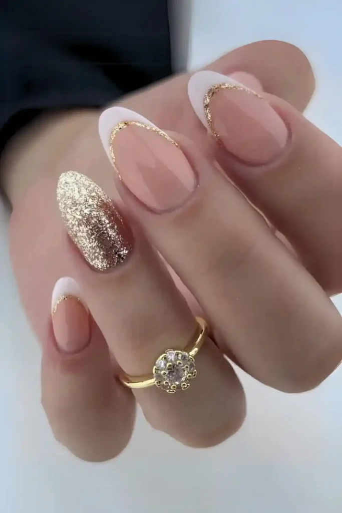 White French Nails With Gold Glitter Accents That Elevate Every Look