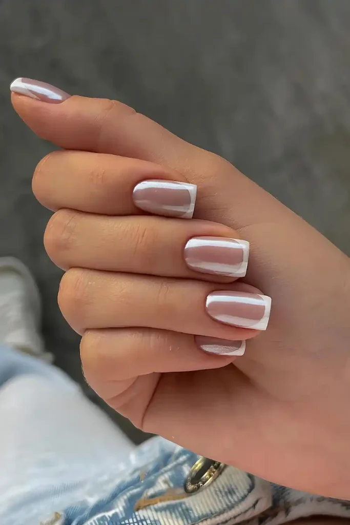 White French Tip Nails With Gray Chrome Finish That Feel Modern and Chic