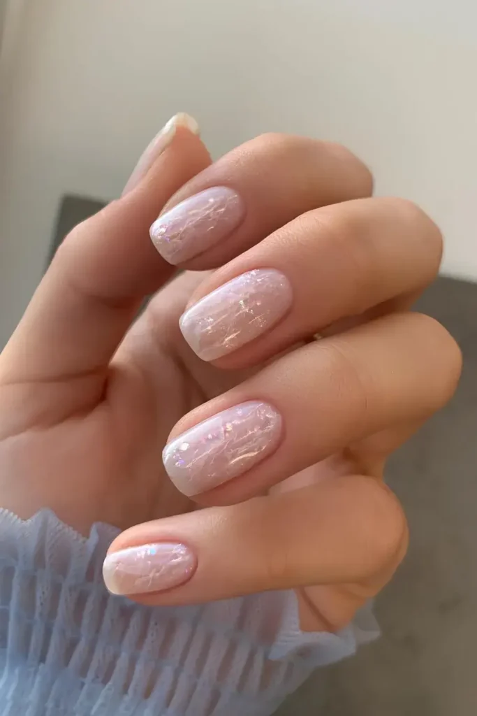 Pearly White Chrome Manicure That Glows Beautifully