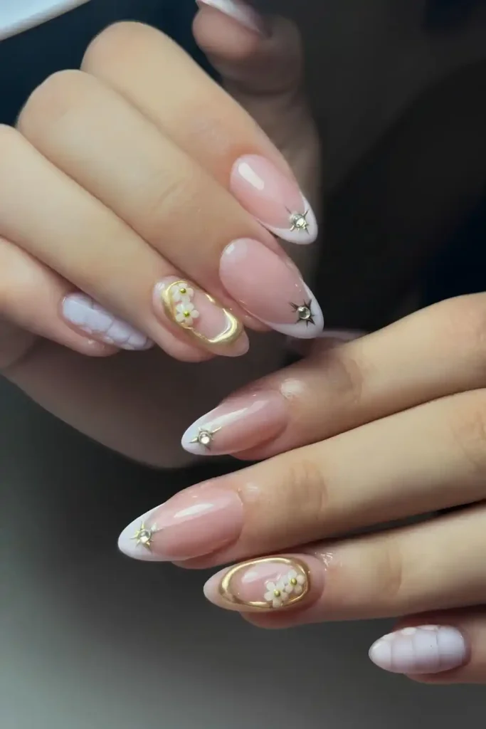 White and Gold Mix and Match Mani With Florals and Animal Print for a Bold Twist