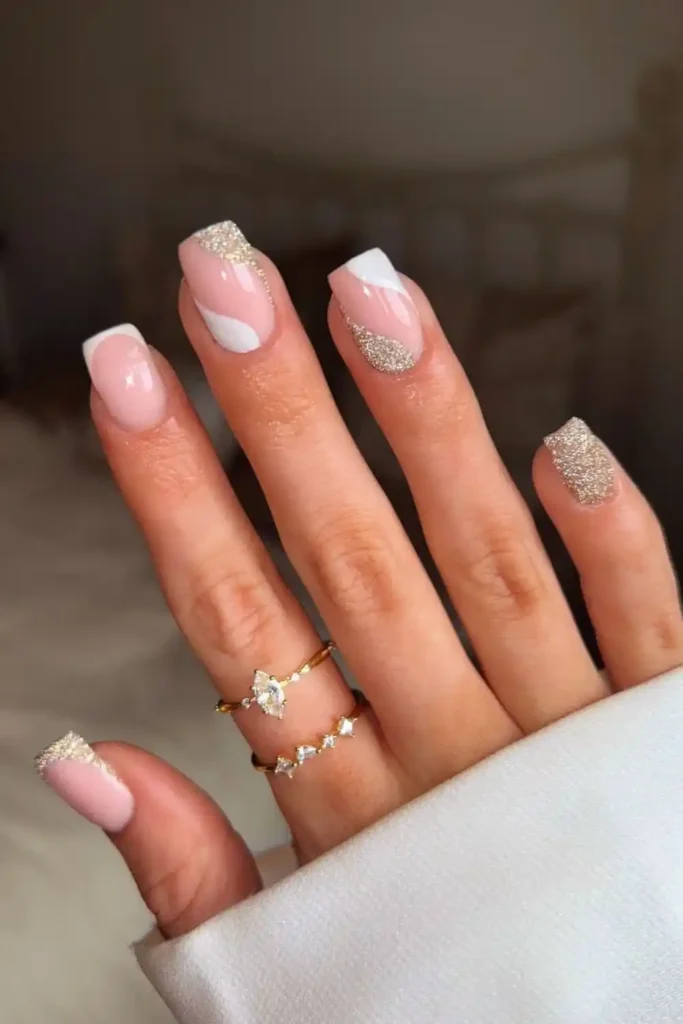 White and Gold Nails With Negative Space That Feel Modern and Chic