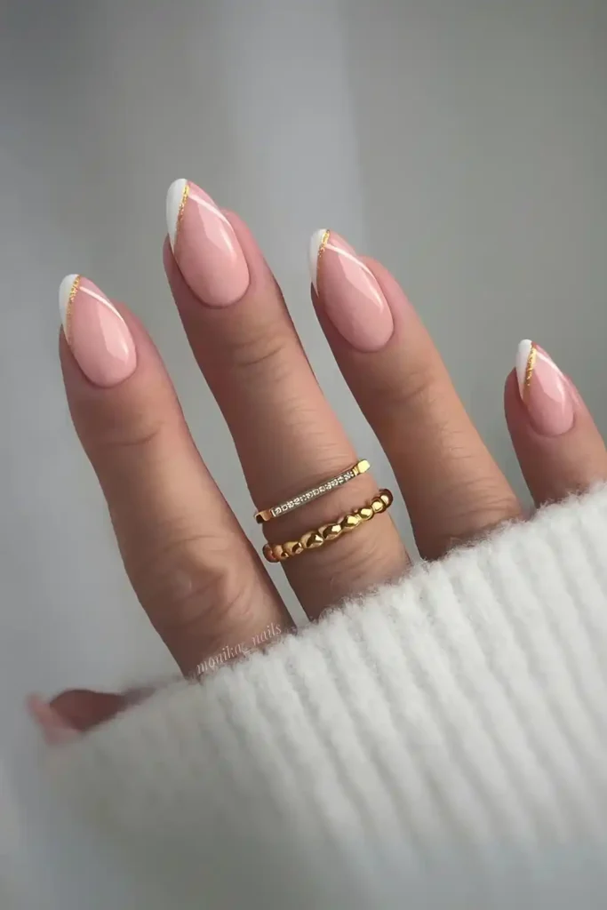 White and Gold Pointed French Tip Mani That Stands Out Beautifully