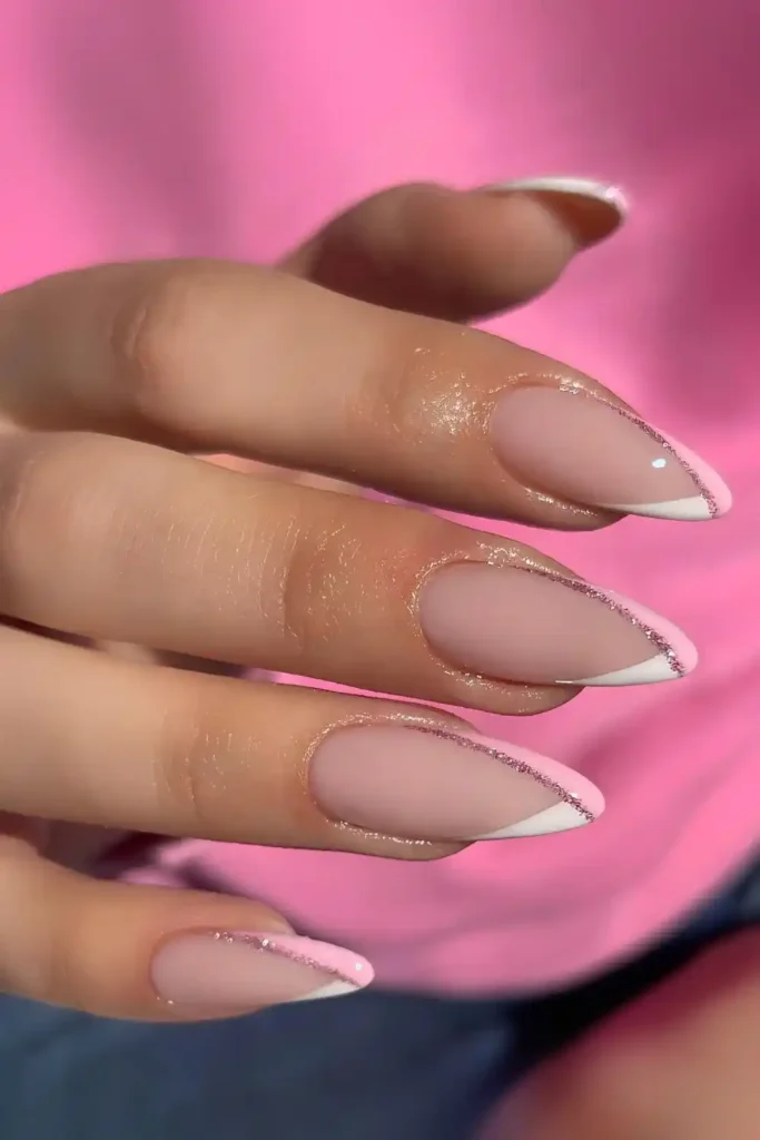 White and Pink Pointed French Mani for a Bold Elegant Look