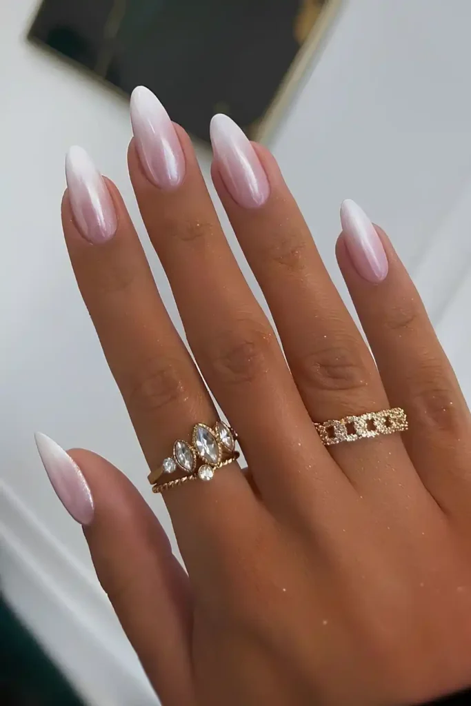 White Chrome Effect Ombre Manicure With a Mirror Shine