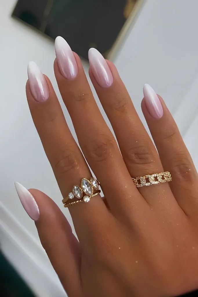 Glazed White French Manicure With a Glossy Elegant Finish