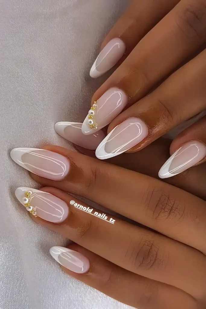 White French on a Milky Base With Pearls That Never Goes Out of Style