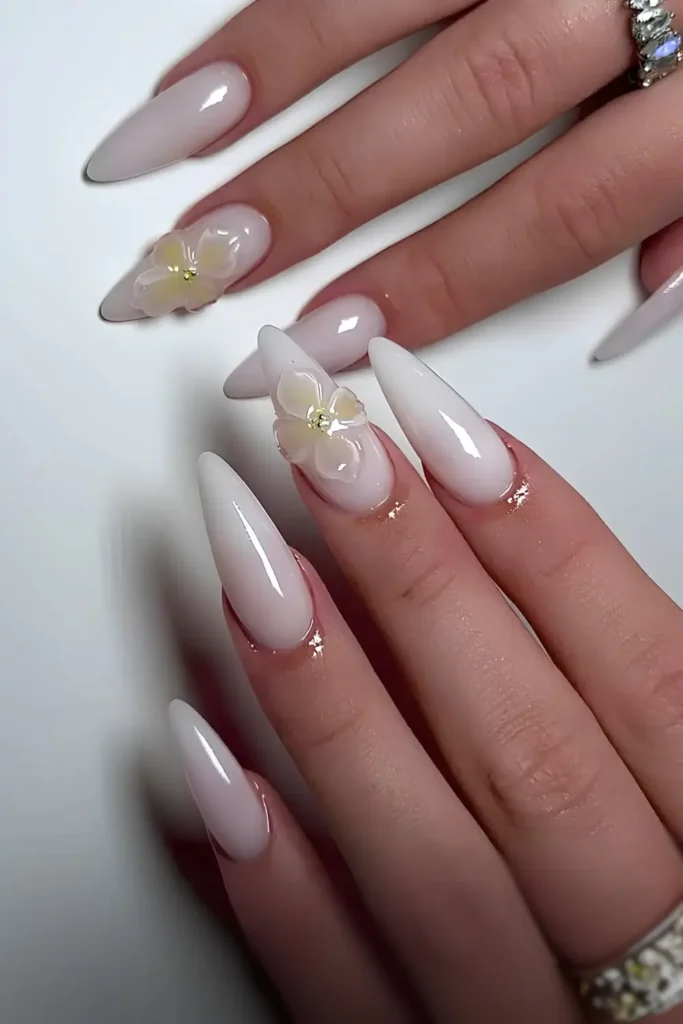White Chrome Effect Ombre Manicure With a Seamless Mirror Shine