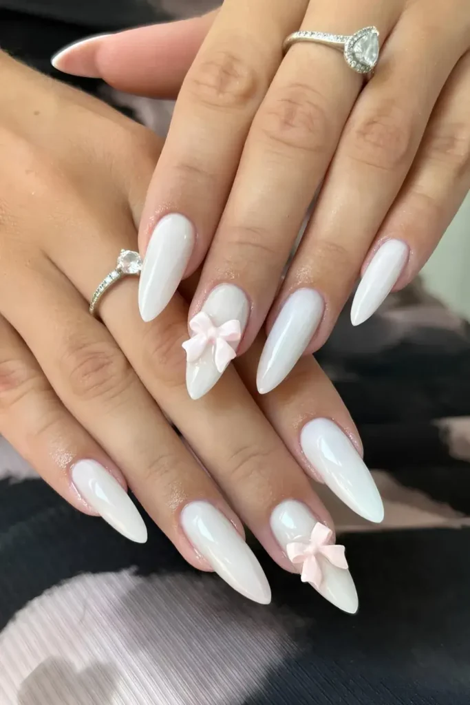 White Nails With 3D Bows That Feel Cute and Feminine