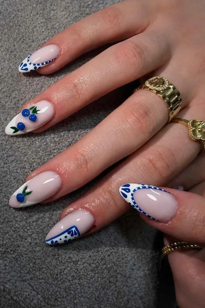 White Nails With Blueberries and Blue Florals You'll Want to Copy