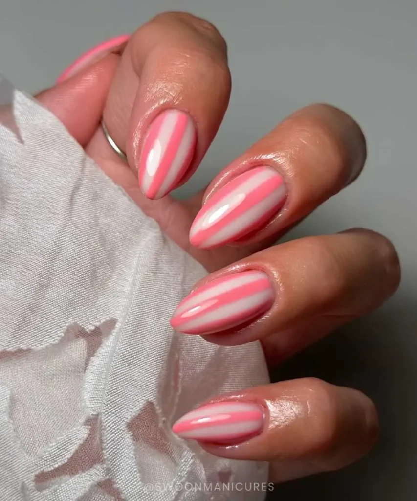 White Nails With Coral Stripes for a Fresh Summer Look