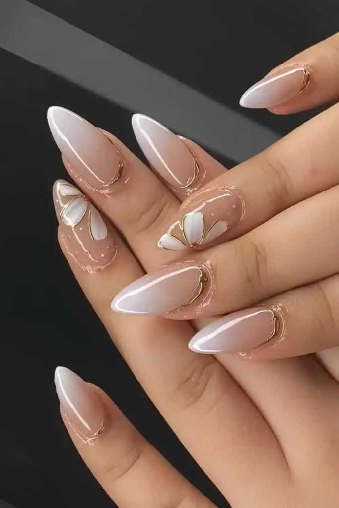 White Ombre Nails With Floral Accents You'll Want to Copy