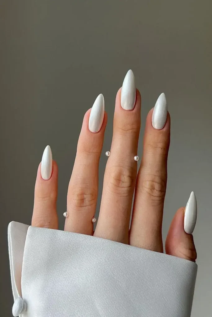White Satin Effect Nails With a Soft Velvety Finish