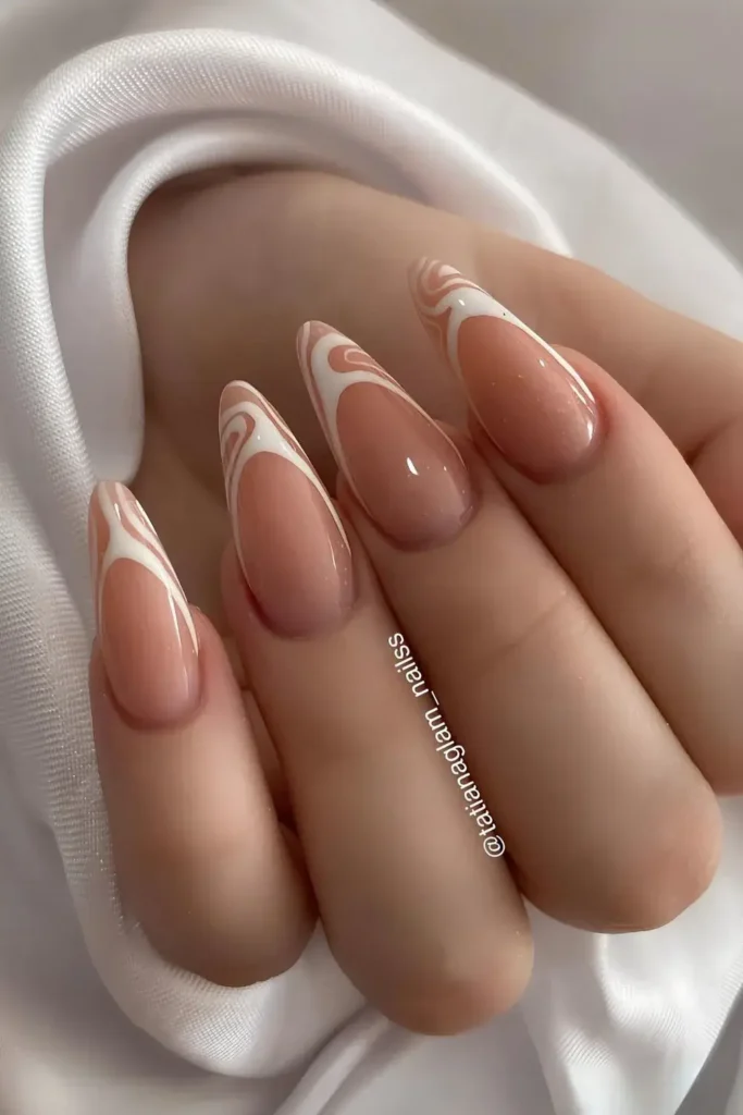 White Swirly French Nails With a Modern Artistic Twist