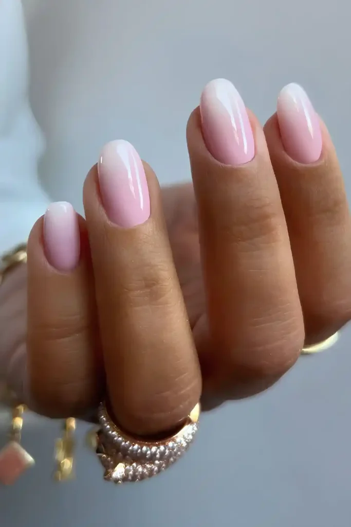 White to Pastel Pink Ombre Nails With a Soft Dreamy Blend
