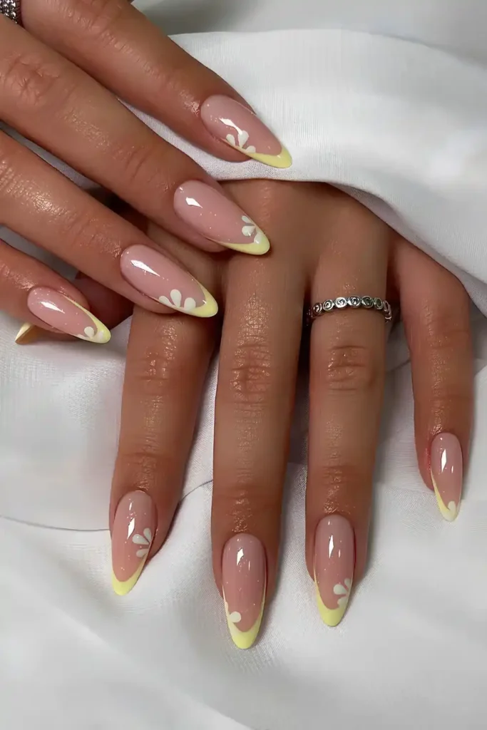 Yellow French Tip Nails With Daisies That Feel Fresh and Cheerful