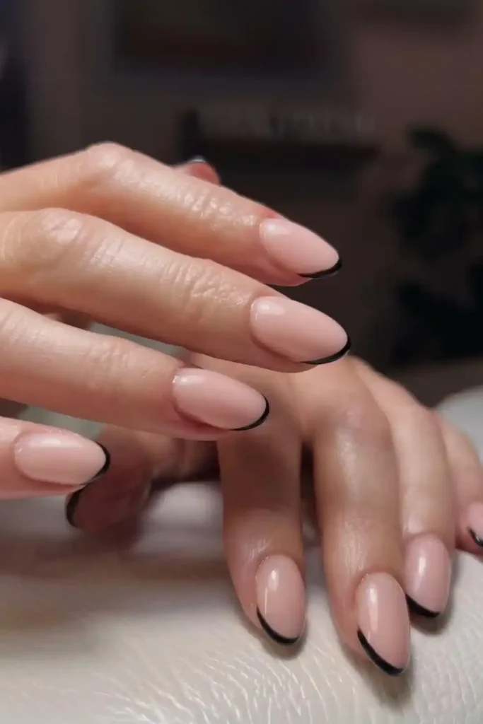 Black Skinny French Nails With a Sleek Modern Finish