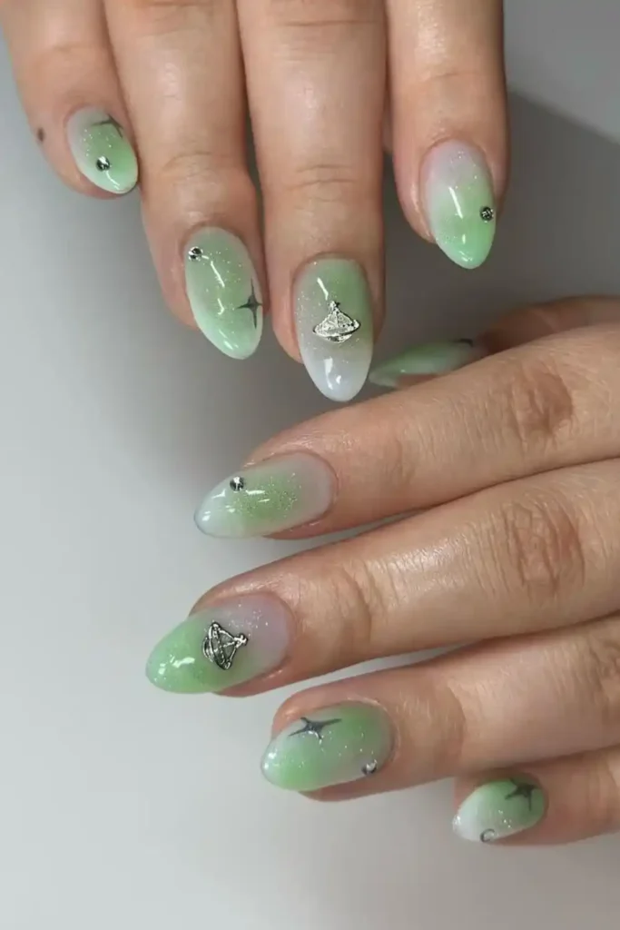 Green Aura Nails With a Soft Glowing Effect