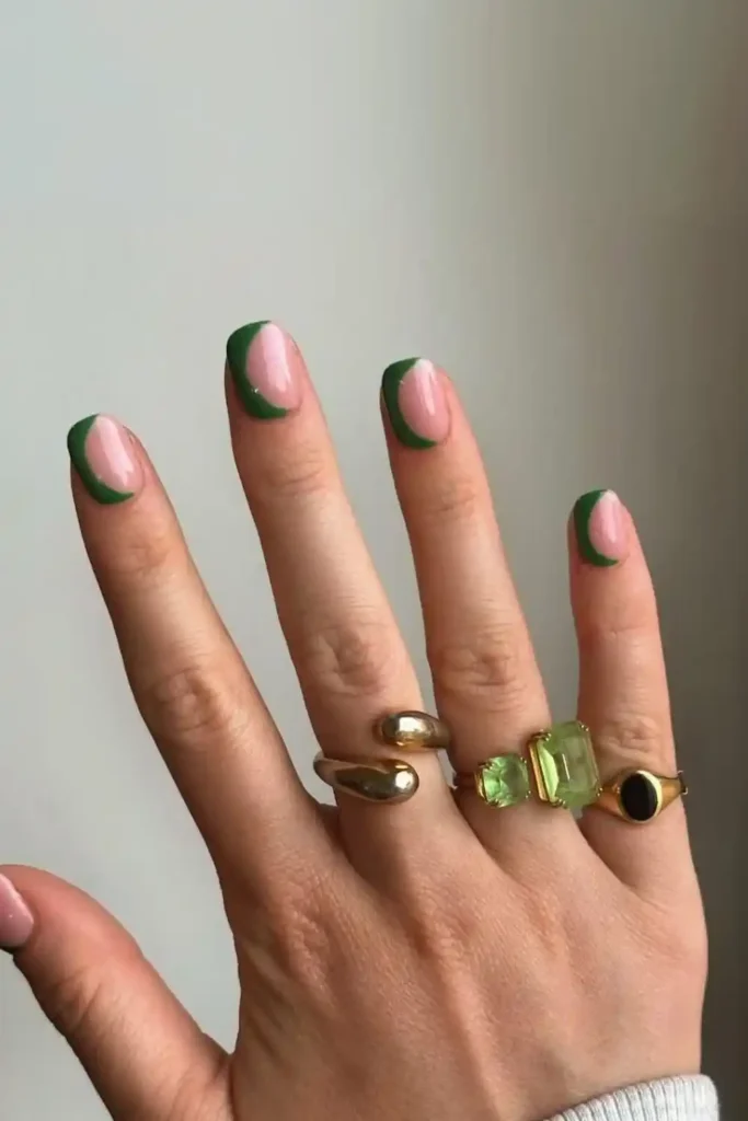 Green Half Moon Nails for a Modern Minimal Look