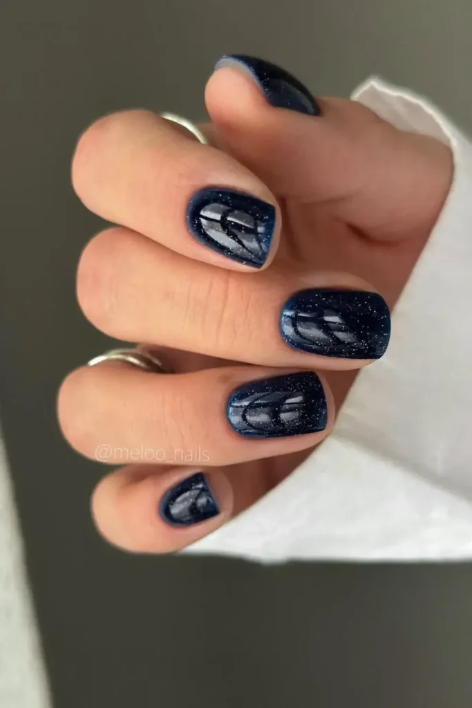 Navy Blue Nails With Glitter That Shine Beautifully