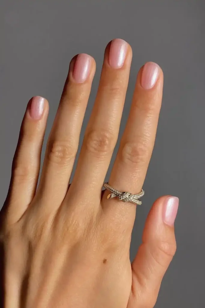 Pearly Pink Nails With a Beautiful Lustrous Finish