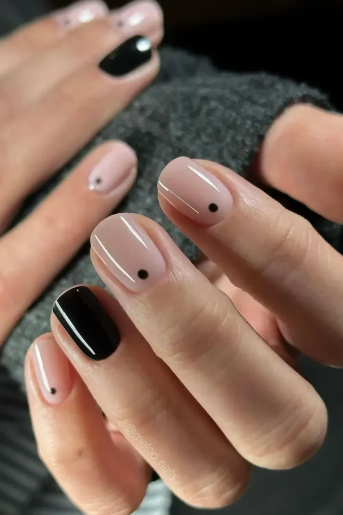 Short Nails With Black Dots for a Cute Minimal Design