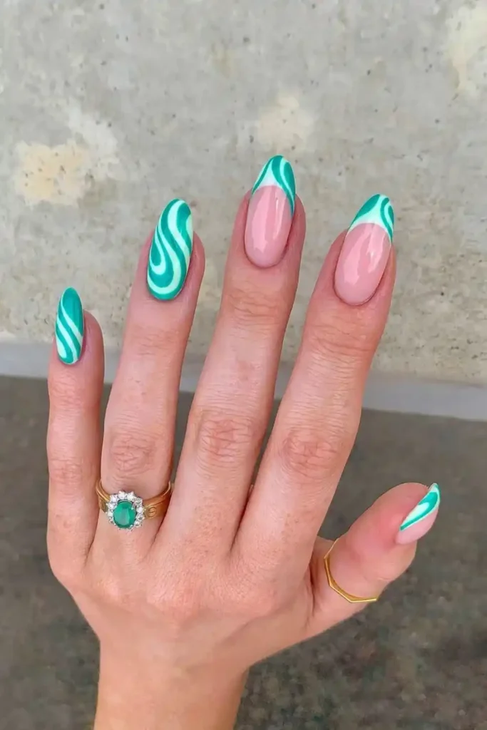 Swirly Green Summer Nails for a Fun Seasonal Look
