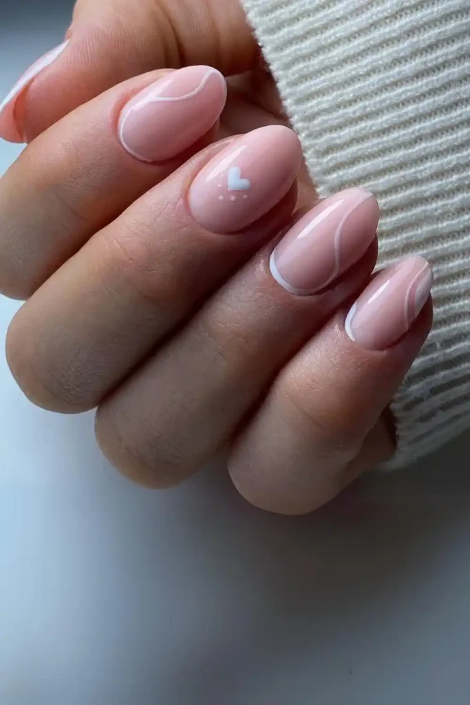 White Swirls and Heart Detail Nails That Feel Romantic